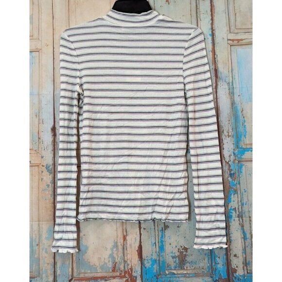 Hippie Rose Womens Size Large Ivory Striped Long Sleeve Mock Neck Blouse Top - Picture 2 of 9